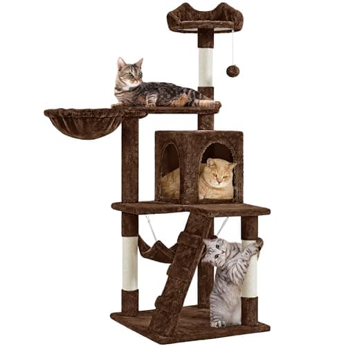 Yaheetech 54in Pink Multi-Level Cat Tree with Hammock — Brown