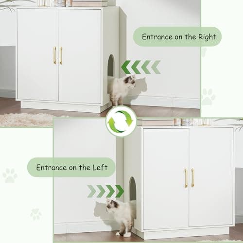 Modern White Cat Litter Box Enclosure with Hidden Storage & Side Table GCLB003WT