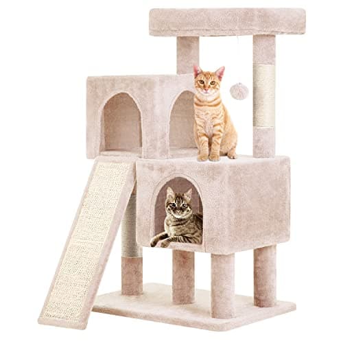 BestPet 36" Indoor Cat Tree with Scratching Posts & Toys, Dark Grey — Beige