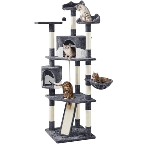Yaheetech Dark Gray and White Multi-Level Cat Tree for Kittens and Cats - Sisal Scratching Posts and Plush Perches