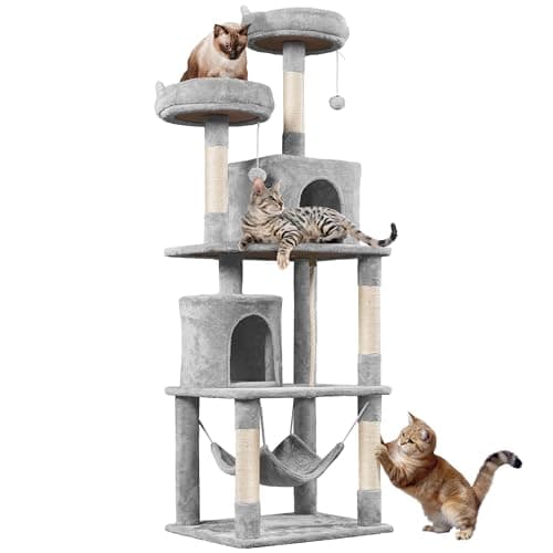 Yaheetech 62.2in Cats' Tree with Platform & Hammock for Indoor Play and Relaxing — Light Gray