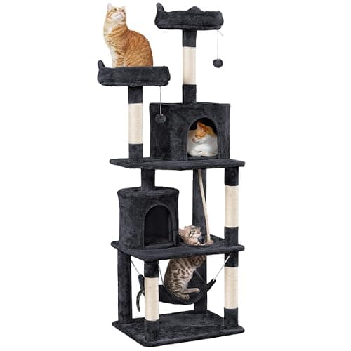 Yaheetech 62.2in Cats' Tree with Platform & Hammock for Indoor Play and Relaxing — Black
