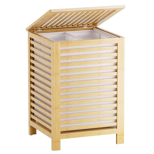 SMIBUY 120L Bamboo Laundry Hamper with Liner & Dividers (Walnut) — Natural