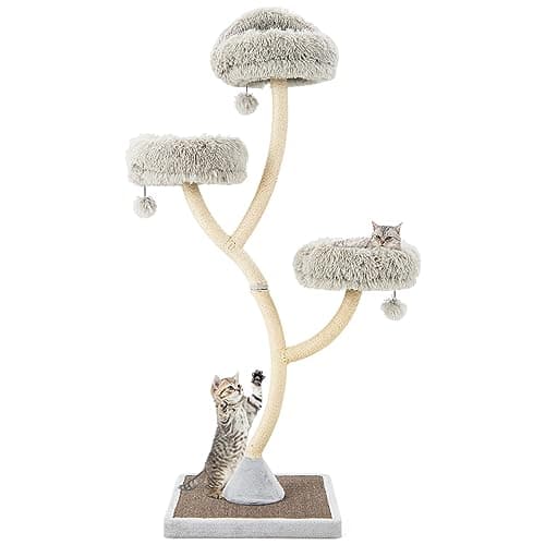 Tall 70" Cat Tree with Scratching Posts, 3 Cozy Perches & Dangling Balls for Large Cats — Grey