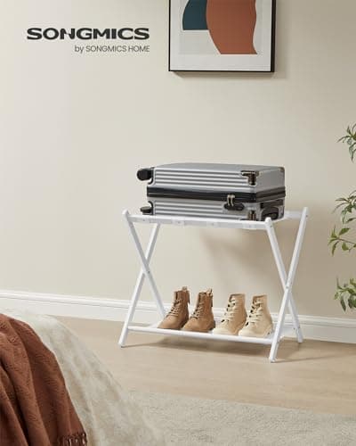 Luggage Racks for Guest Room, Set of 2, Steel Frame, Foldable - Cloud White