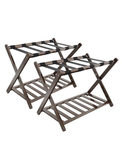 Bamboo Folding Luggage Rack with Magnetic Lock - White — Walnut