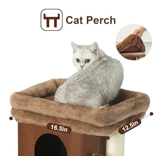 Indoor Cat Tree with Scratching Post and Grooming Brush, Brown