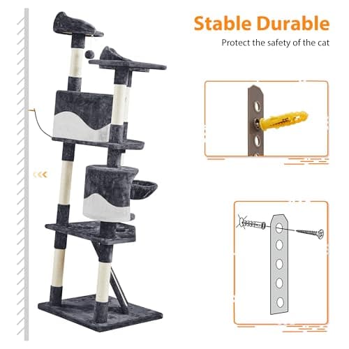 Yaheetech Dark Gray and White Multi-Level Cat Tree for Kittens and Cats - Sisal Scratching Posts and Plush Perches