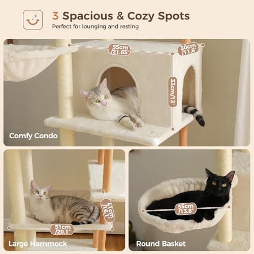 PAWZ Road Large Cat Tree, 73" Tall with 2 Hammocks & 2 Top Beds