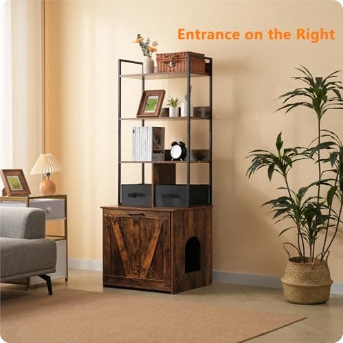 Dwanton Rustic Brown Cat Litter Box with 3 Shelves & 2 Drawers