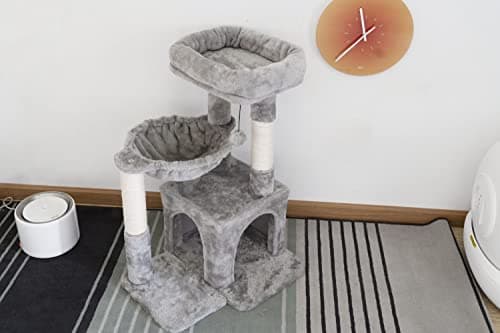 Pesofer Small Cat Tree with Sisal Scratcher and Hammock Light Gray