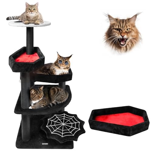 Gothic Black Cat Tree with Coffin Bed & Scratching Posts, Halloween Style for Large Cats