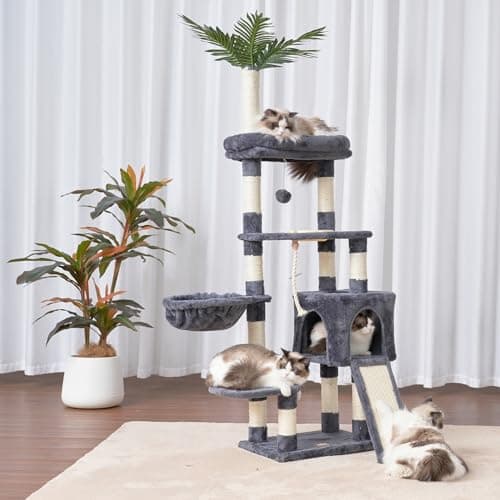 65.4-Inch Cat Tree for Indoor Cats with Plush Furniture and Scratching Posts - Smoky Gray Color (HCT015G) by Heybly