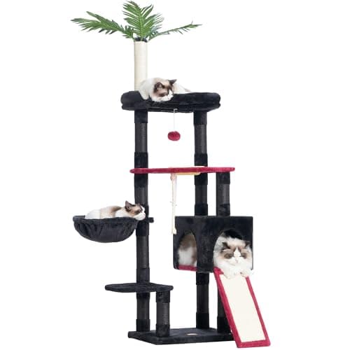 65.4-Inch Cat Tree for Indoor Cats with Plush Furniture and Scratching Posts - Smoky Gray Color (HCT015G) by Heybly — Black and Red