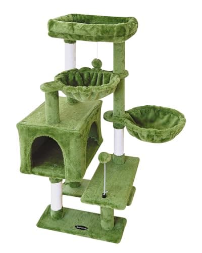 KIYUMI Multi-Level Cat Tree with Scratching Post & Hammock Grey — Green