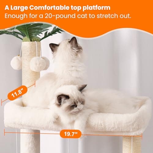 Hebly Wood Cat Tree for Large Cats with Groomer, Scratcher, Hammock & Ball, Rustic Brown