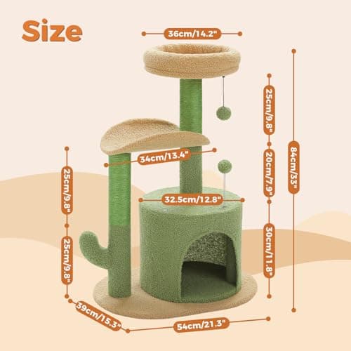 PAWZ Small Cat Tree with Curved Perch & Scratching Post-Green