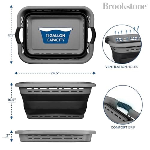 Brookstone 24" Collapsible 11 Gallon Hamper, Non-Slip Handles, BPA Free