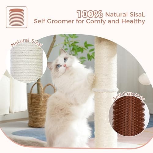 Large Cat Tree Tower with Scratch Post & Groomer - Beige