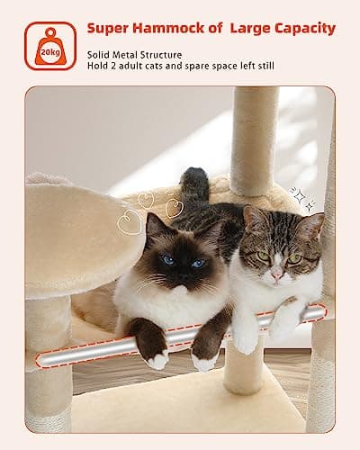 PETEPELA 56.3" Multi-Level Cat Tree with Scratch Posts, Condos, Hammock & Plush Perches Beige