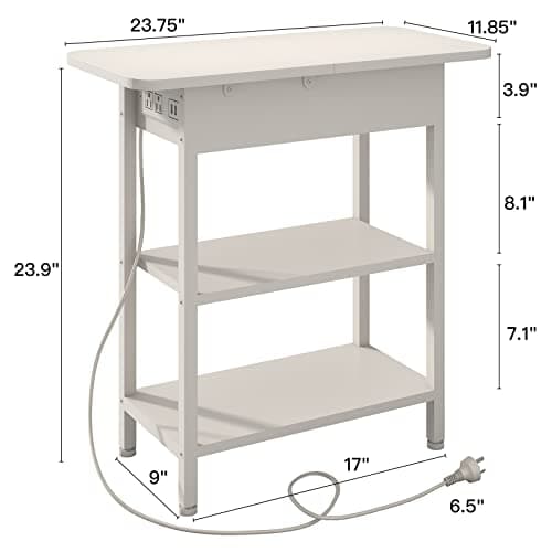 LIDYUK Flip Top Side Table with USB Ports & Outlets, White