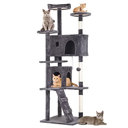 BestPet 70in Cat Tree Tower with Scratching Posts & Toys, Multi-Level Activity Center,Light Gray