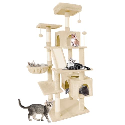 70" Multi-Level Cat Tree Tower with Sisal Scratching Post (Green) — A-Beige