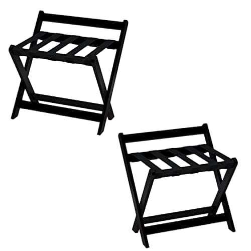 2Pack Portable Folding Luggage Rack with Backrest, Non-Slip Hotel Suitcase Stand(Black)