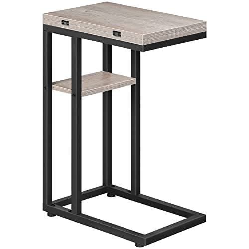 HOOBRO Foldable C-Shaped End Table with Storage, Rustic Brown, BF29SF01 — Greige + Black