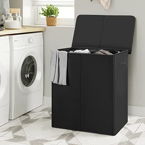 WOWLIVE 154L Double Laundry Hamper with Lid, Black