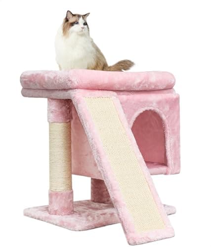 SYANDLVY Indoor Cat Tree for Large Adults with Scratching Post and Activity Tower (Smoky Grey) — Pink