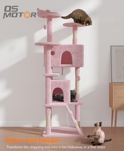 70" Tall Cat Tree Tower for Large Indoor Cats, Soft Pink