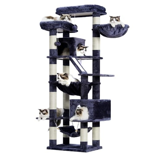 71-Inch Tall Cat Tree Tower with Multiple Features for Indoor Cats, Smoky Gray