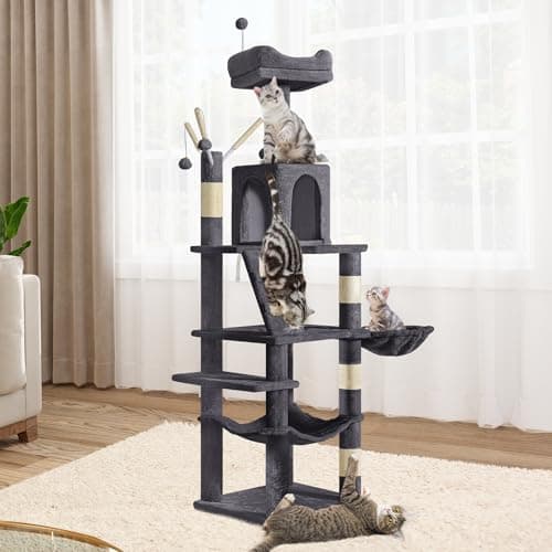 YITAHOME Beige 44in Multi-Level Indoor Cat Tree with Scratch Posts & Hammock — Dark Gray