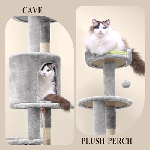Tall Cat Tower 81-inch, Curved Series Cat Condos with Scratching Post, Hammock, Tunnel