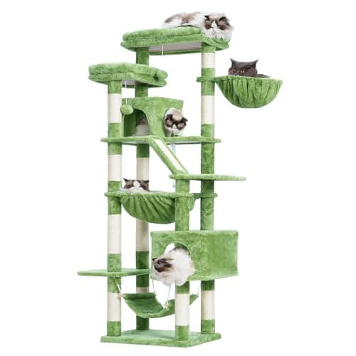 Cat Tree with 2 Perches, 2 Condos, 2 Hammocks, Scratching Pad - Large Cat Furniture and Condo — Green
