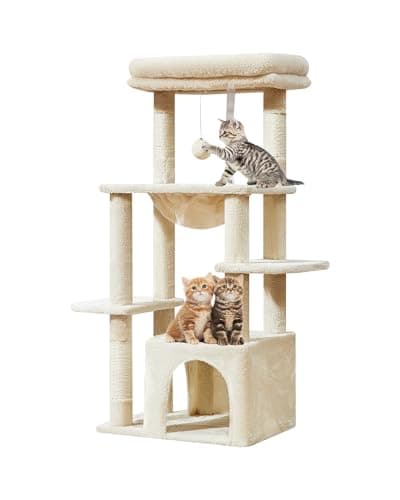 Taoqimiao 39.4-Inch Light Gray Cat Tree with Hammock and Perch MS027W — Beige