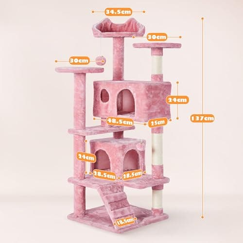 54in Multi-Level Cat Tree Tower for Indoor Cats with Scratching Posts and Dangling Balls, Pink