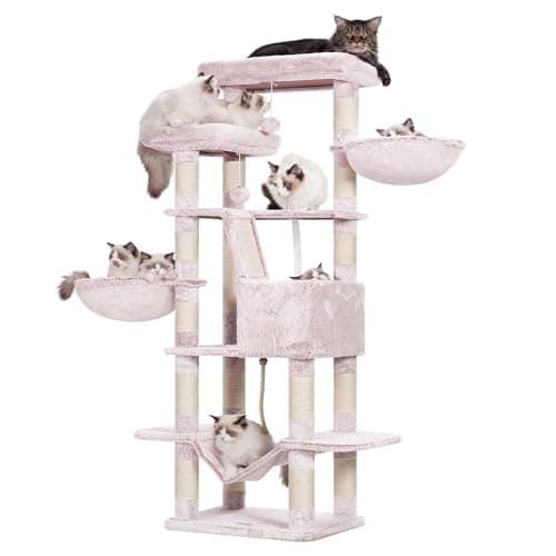 Heybly Cat Tree, 68 Multi-level Cat Tower with Scratching Board and Caves