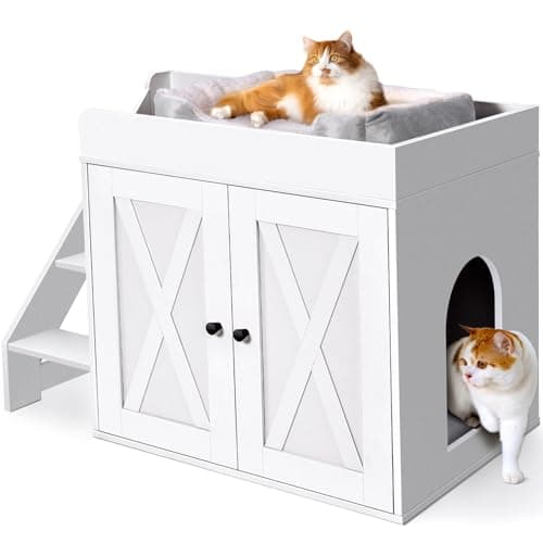 Cat Litter Box Enclosure, White Scratch-Resistant Multi-Functional Furniture & End Table-Easy Assembly