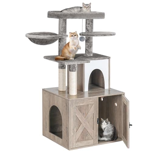 Snughome Cat Litter Box Enclosure with Cat Tree Tower, Condo, and Scratching Post