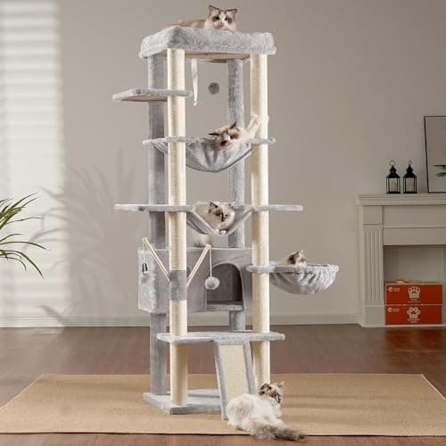 Large Cat Tree for Indoor Cats - Multi-Level Furniture with Scratching Posts and Hammocks