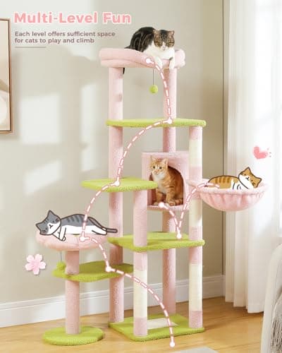 Tall Cat Tree with Hammock & Scratching Post for Large Cats