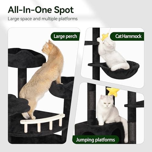 Large Multi-Level 85-inch Tall Cat Tree for Maine Coons with Scratching Post & Hammocks