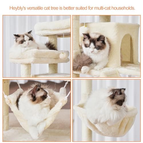 Cat Tree with 2 Perches, 2 Condos, 2 Hammocks, Scratching Pad - Large Cat Furniture and Condo