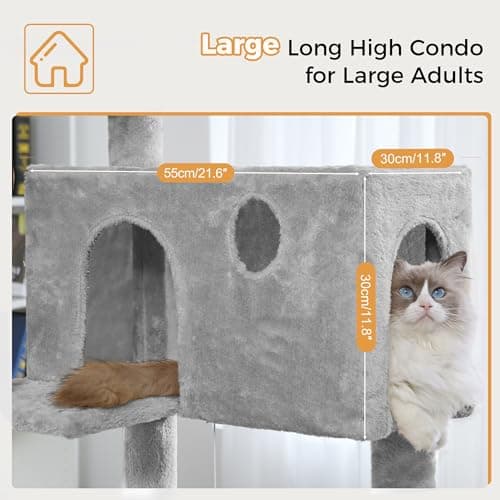Large Indoor Cat Tree with Hammock & Scratch Post (54", Grey)