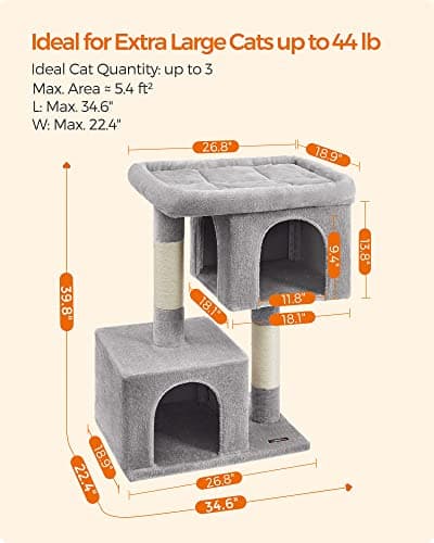 Feandrea XL Cat Tree, 39.8-Inch Tower, Light Gray