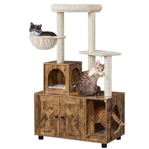 53in Cat Tree with Wood Litter Box Enclosure for Indoor Large Cats