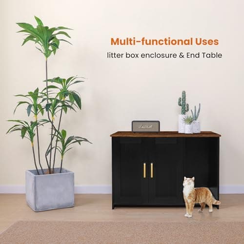 Dwanton Black & Rustic Brown Cat Litter Box Enclosure