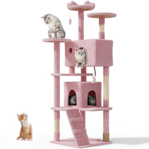 70" Tall Cat Tree Tower for Large Indoor Cats, Soft Pink